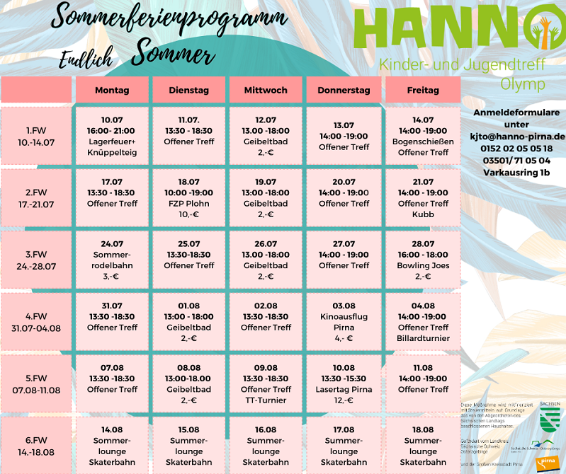 Sommerferienprogramm Kinder- und Jugendtreff Olymp