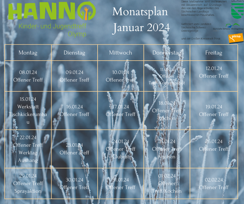 Monatsplan Januar Kinder- und Jugendtreff Olymp